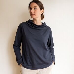 Cuyana Hoodie Top‎ Womens Small Blue Gray Pima Cotton Modal Blend Capsule Preppy